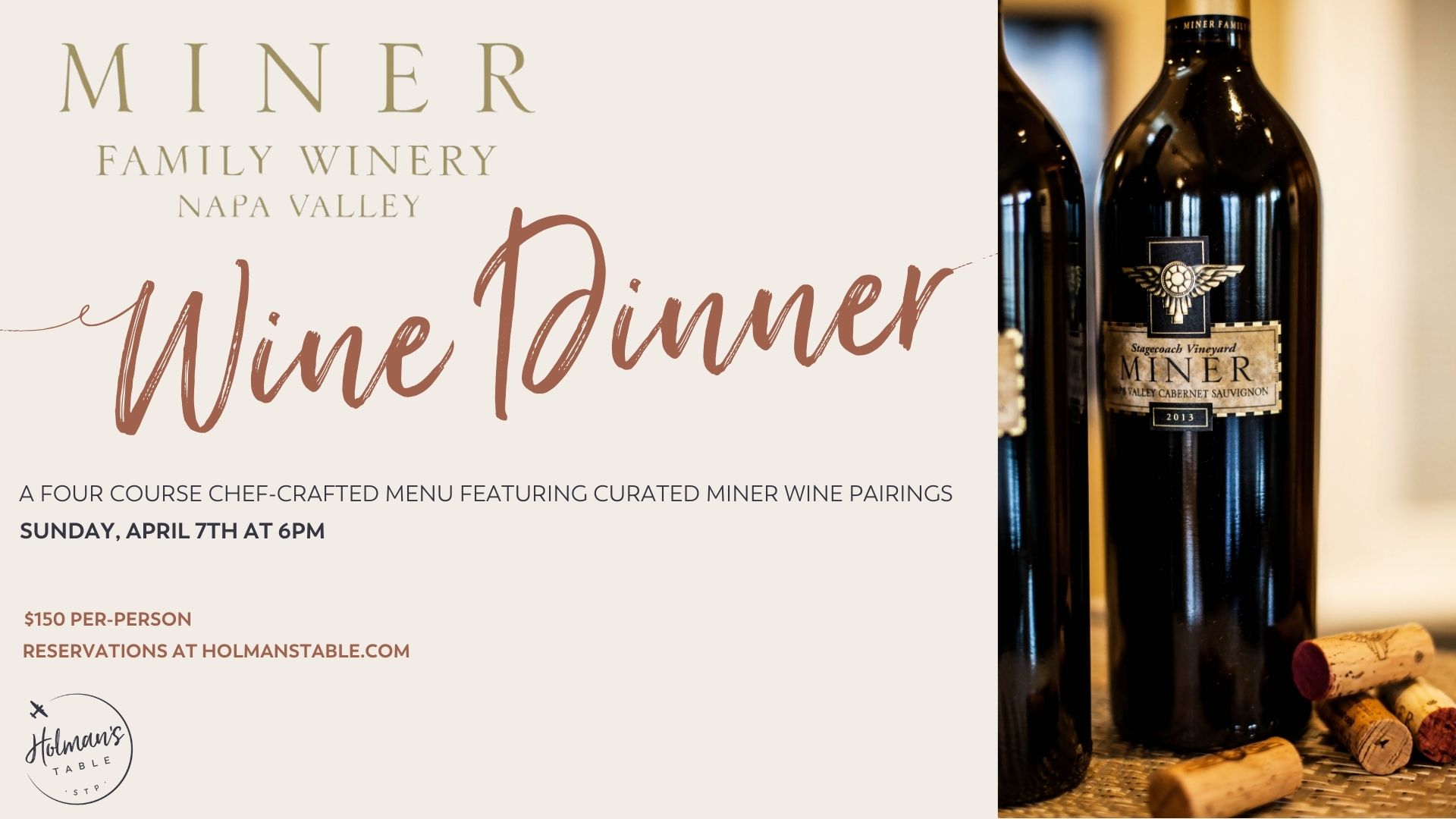 Miner Wine Dinner, April 7th, 2024