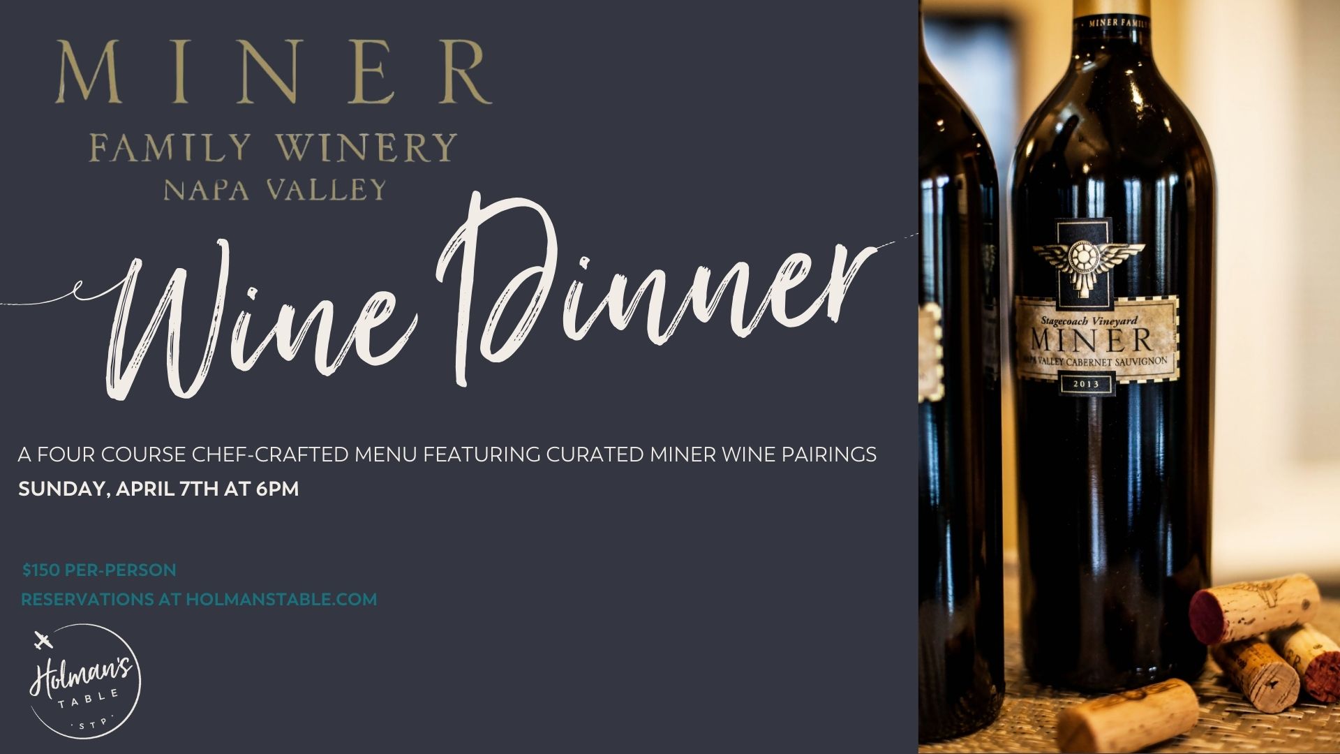 Miner Wine Dinner, April 7th, 2024