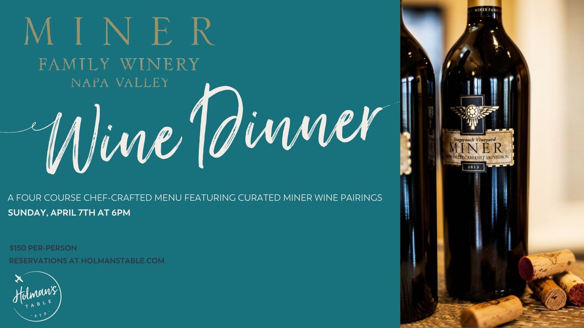 Miner Wine Dinner, April 7th, 2024