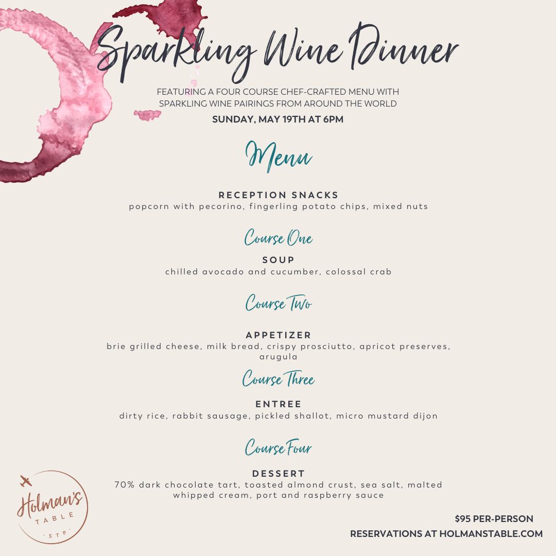 Sparkling Wine Dinner, May 19th, 2024