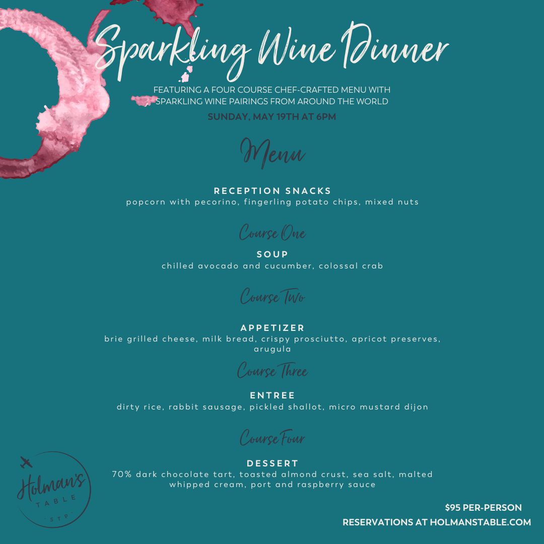 Sparkling Wine Dinner, May 19th, 2024