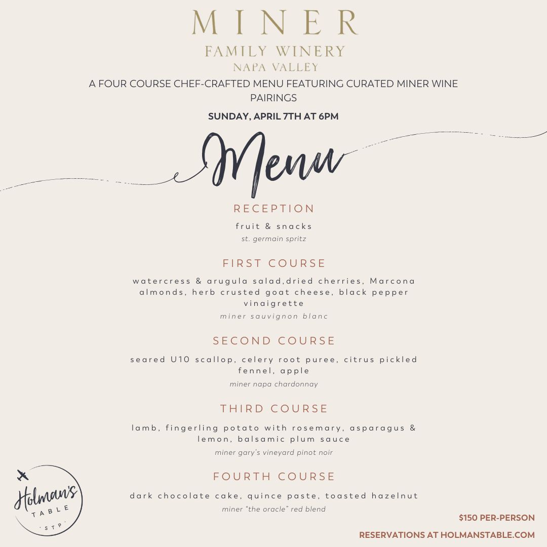 Miner Wine Dinner, April 7th, 2024