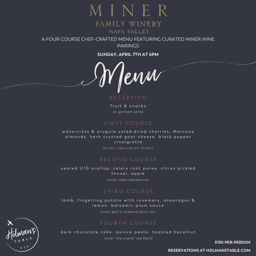 Miner Wine Dinner, April 7th, 2024