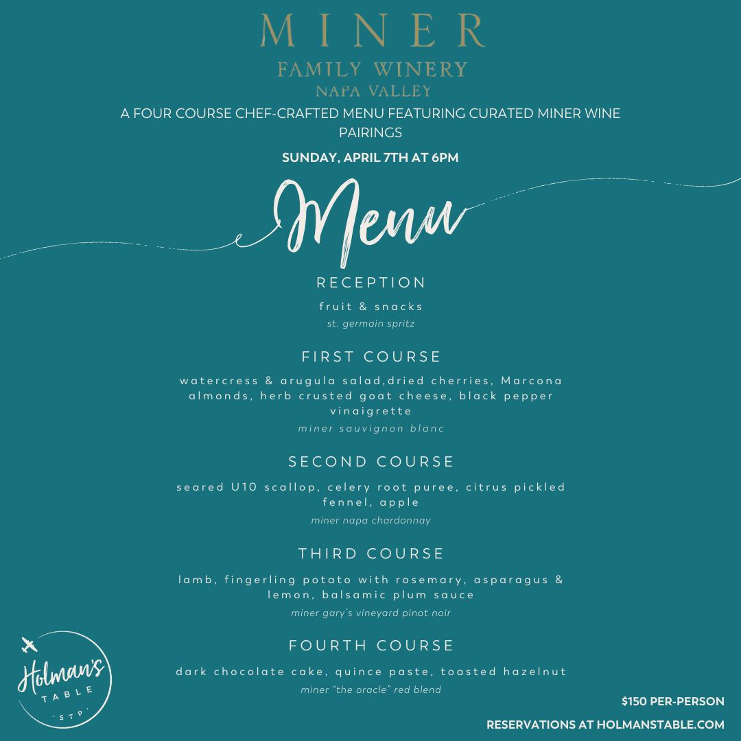 Miner Wine Dinner, April 7th, 2024